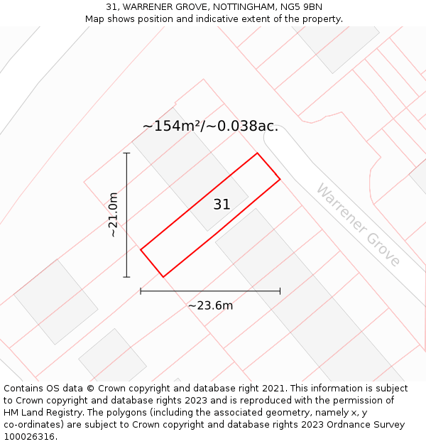 31, WARRENER GROVE, NOTTINGHAM, NG5 9BN: Plot and title map