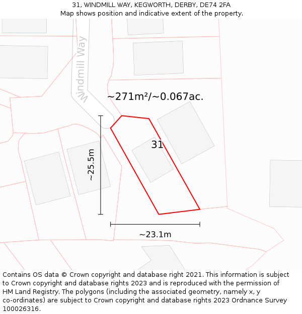31, WINDMILL WAY, KEGWORTH, DERBY, DE74 2FA: Plot and title map