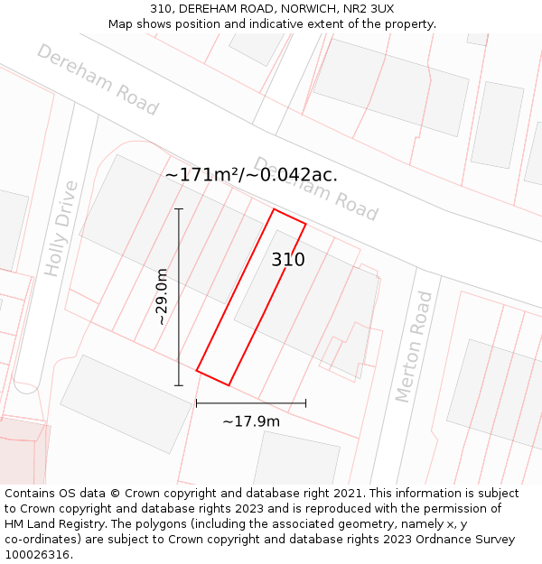 310, DEREHAM ROAD, NORWICH, NR2 3UX: Plot and title map