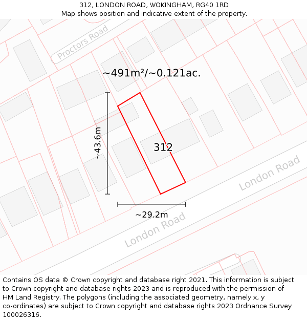 312, LONDON ROAD, WOKINGHAM, RG40 1RD: Plot and title map