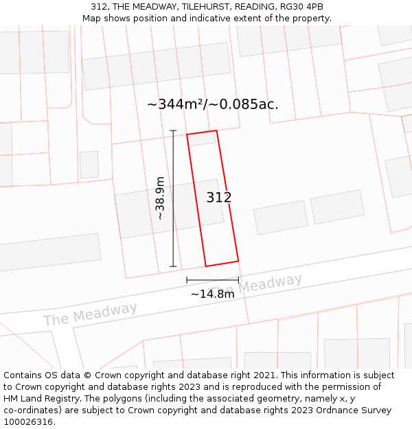 312, THE MEADWAY, TILEHURST, READING, RG30 4PB: Plot and title map