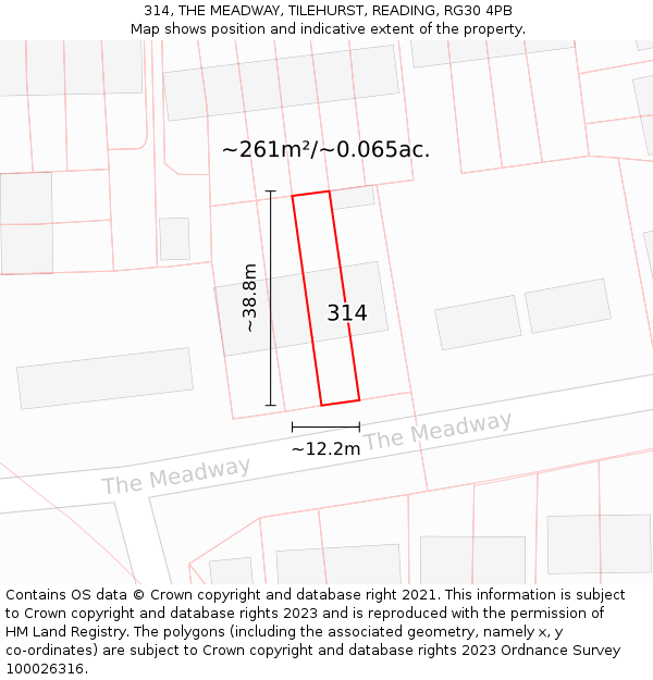 314, THE MEADWAY, TILEHURST, READING, RG30 4PB: Plot and title map