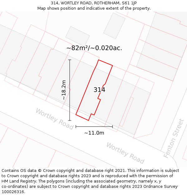 314, WORTLEY ROAD, ROTHERHAM, S61 1JP: Plot and title map