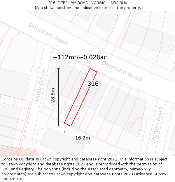316, DEREHAM ROAD, NORWICH, NR2 3UX: Plot and title map