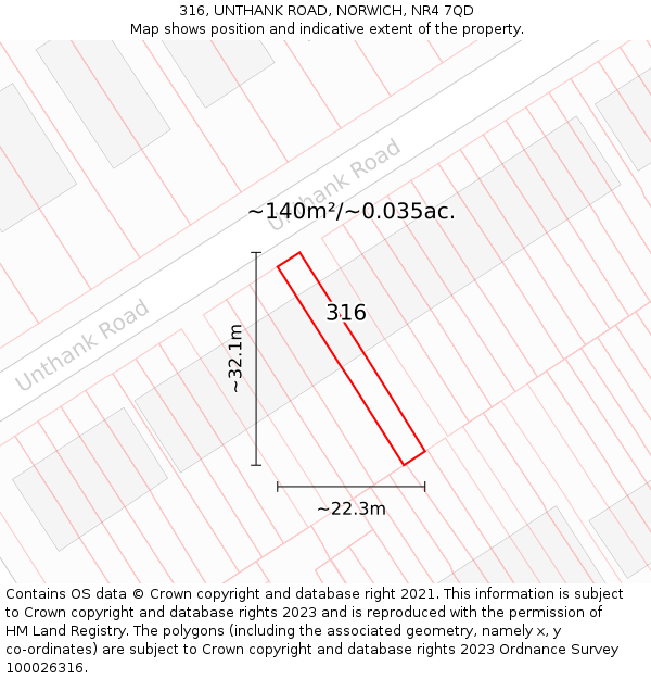 316, UNTHANK ROAD, NORWICH, NR4 7QD: Plot and title map