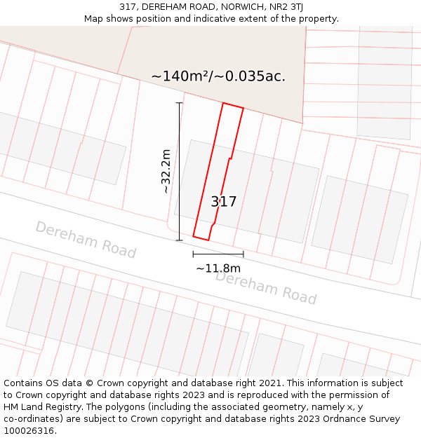 317, DEREHAM ROAD, NORWICH, NR2 3TJ: Plot and title map