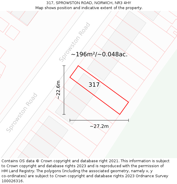 317, SPROWSTON ROAD, NORWICH, NR3 4HY: Plot and title map