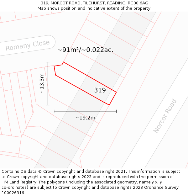 319, NORCOT ROAD, TILEHURST, READING, RG30 6AG: Plot and title map