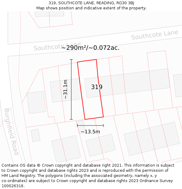 319, SOUTHCOTE LANE, READING, RG30 3BJ: Plot and title map