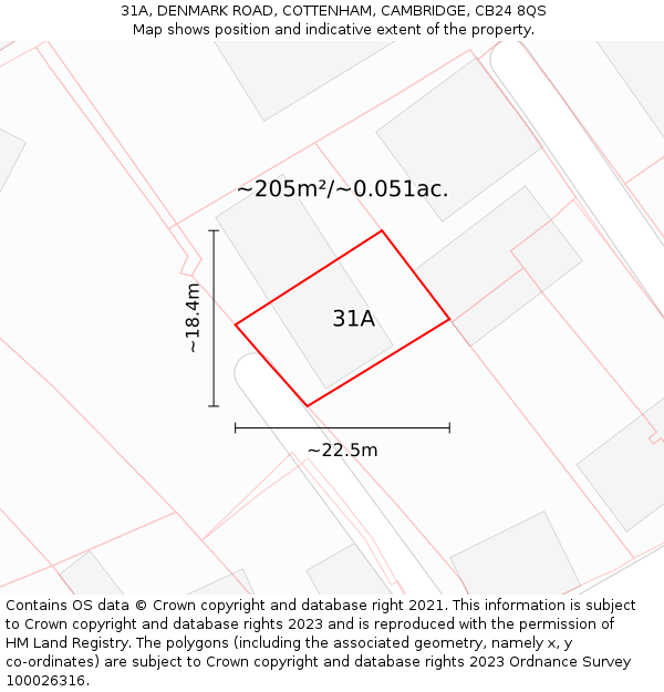 31A, DENMARK ROAD, COTTENHAM, CAMBRIDGE, CB24 8QS: Plot and title map