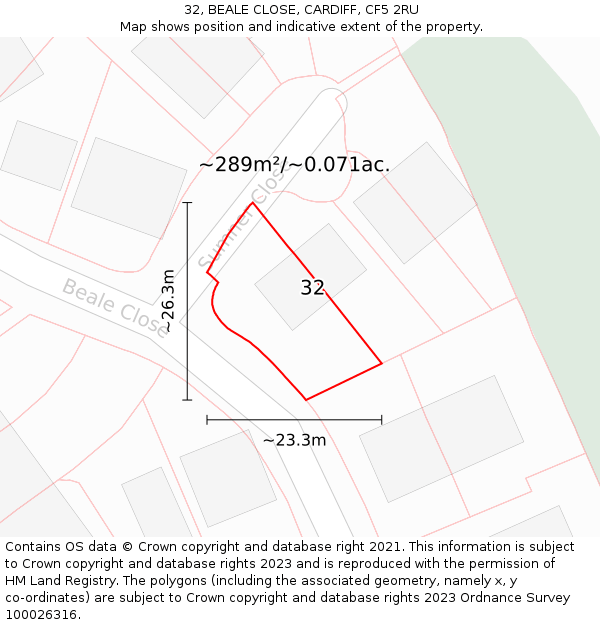 32, BEALE CLOSE, CARDIFF, CF5 2RU: Plot and title map