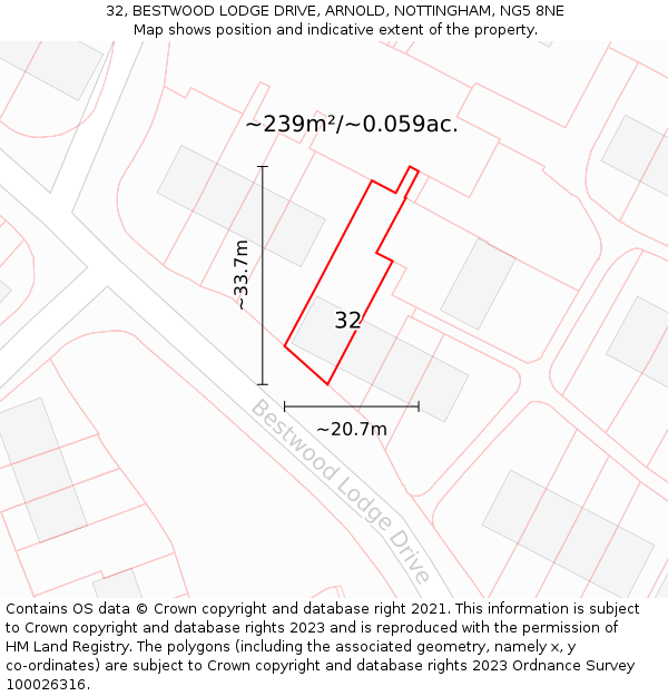32, BESTWOOD LODGE DRIVE, ARNOLD, NOTTINGHAM, NG5 8NE: Plot and title map
