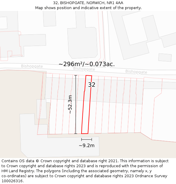 32, BISHOPGATE, NORWICH, NR1 4AA: Plot and title map