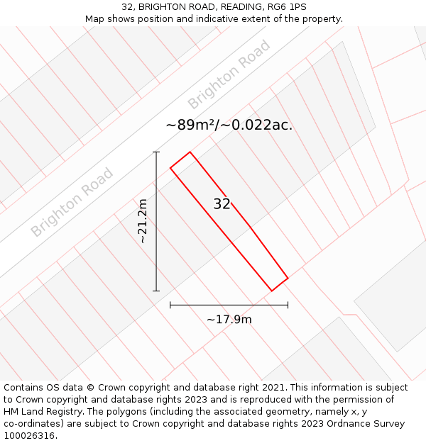 32, BRIGHTON ROAD, READING, RG6 1PS: Plot and title map