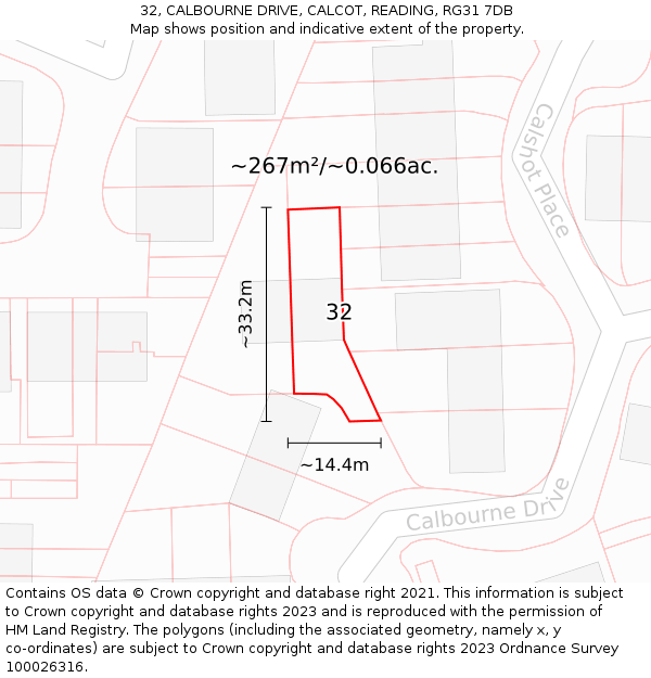 32, CALBOURNE DRIVE, CALCOT, READING, RG31 7DB: Plot and title map