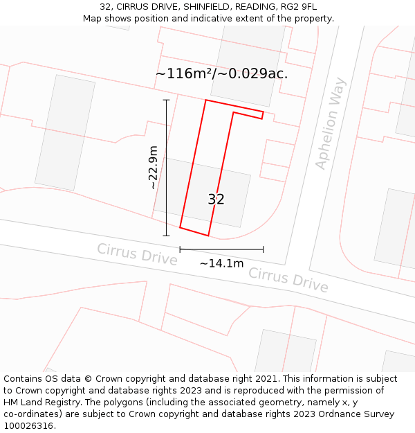32, CIRRUS DRIVE, SHINFIELD, READING, RG2 9FL: Plot and title map