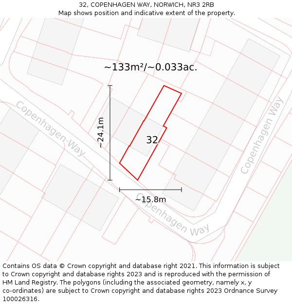 32, COPENHAGEN WAY, NORWICH, NR3 2RB: Plot and title map