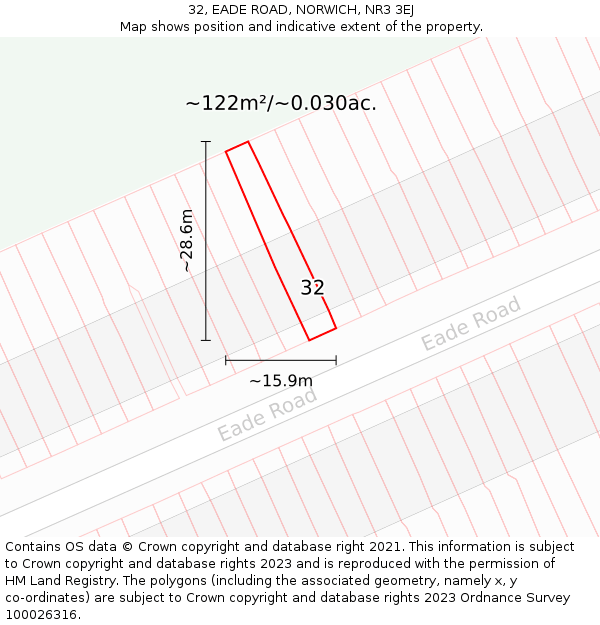 32, EADE ROAD, NORWICH, NR3 3EJ: Plot and title map