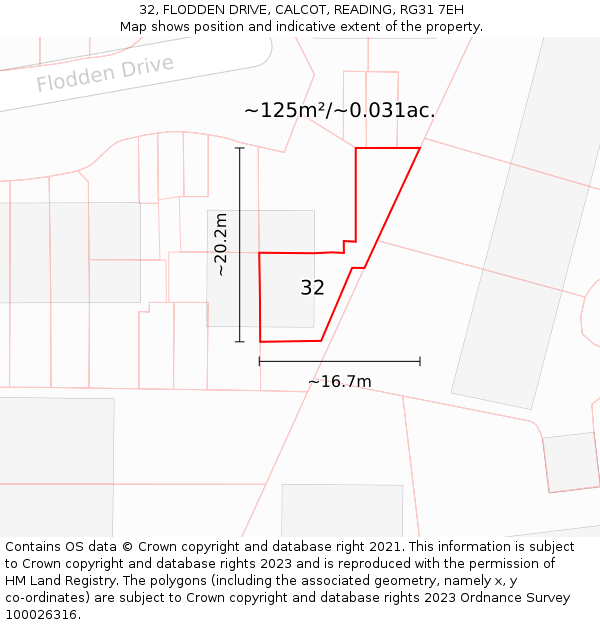 32, FLODDEN DRIVE, CALCOT, READING, RG31 7EH: Plot and title map