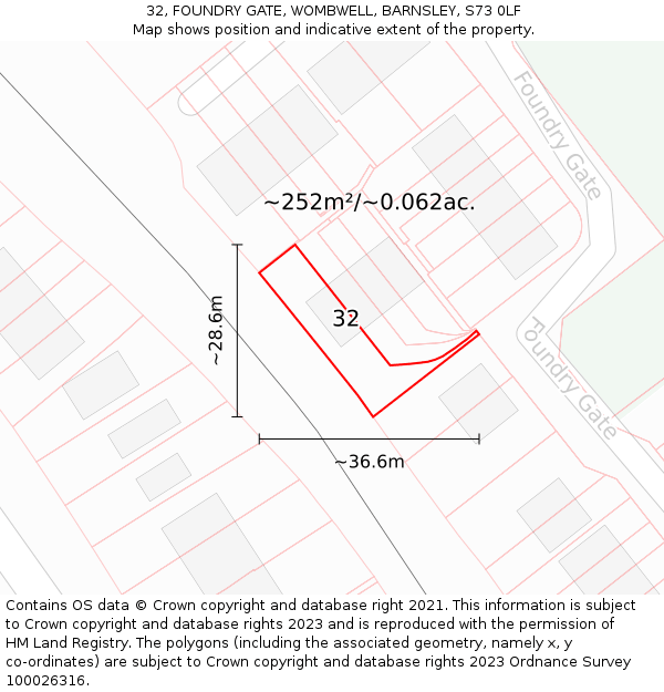 32, FOUNDRY GATE, WOMBWELL, BARNSLEY, S73 0LF: Plot and title map