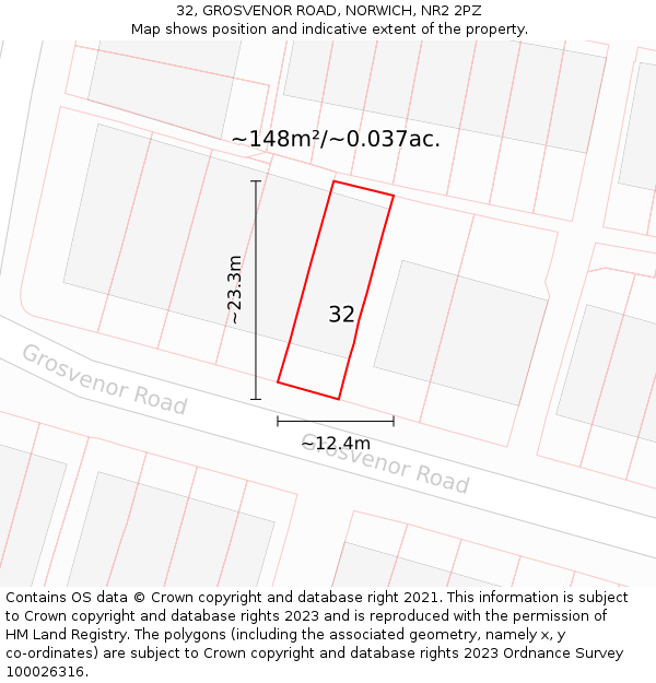 32, GROSVENOR ROAD, NORWICH, NR2 2PZ: Plot and title map