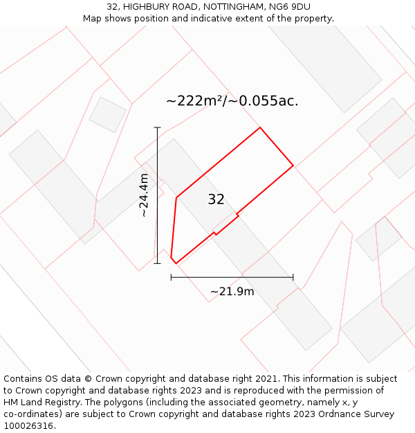 32, HIGHBURY ROAD, NOTTINGHAM, NG6 9DU: Plot and title map