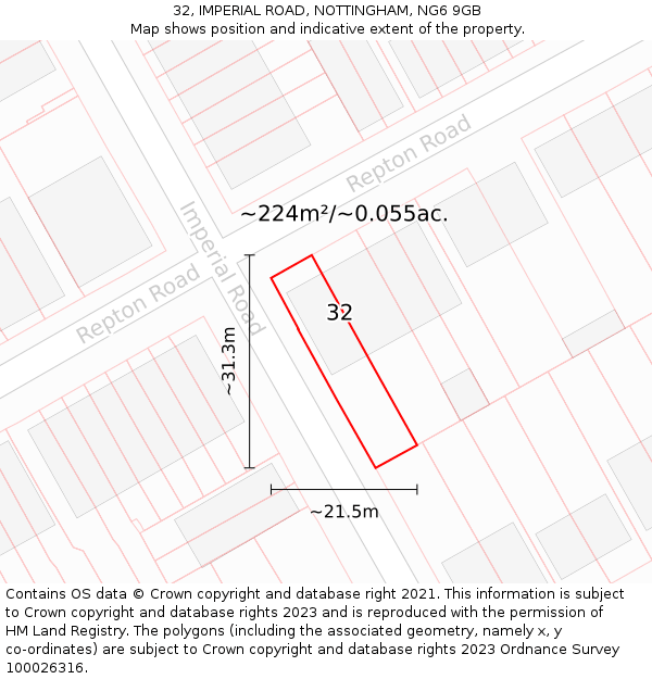 32, IMPERIAL ROAD, NOTTINGHAM, NG6 9GB: Plot and title map