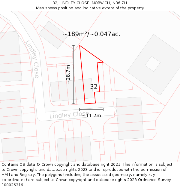 32, LINDLEY CLOSE, NORWICH, NR6 7LL: Plot and title map