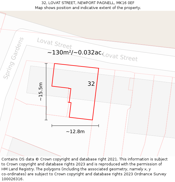 32, LOVAT STREET, NEWPORT PAGNELL, MK16 0EF: Plot and title map