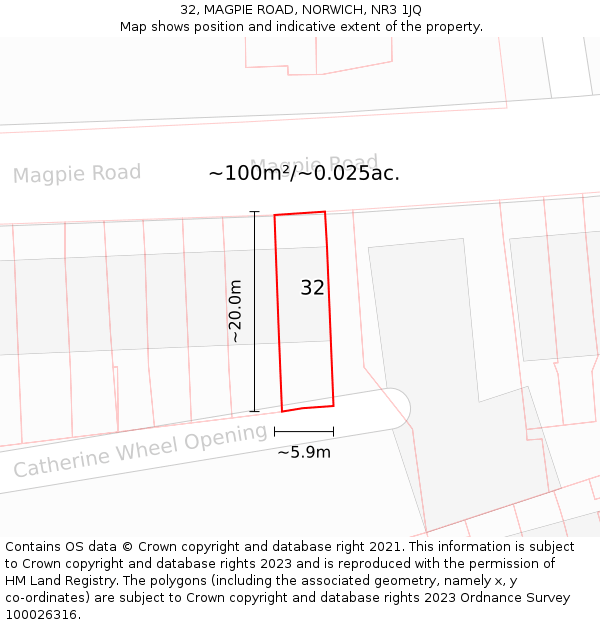 32, MAGPIE ROAD, NORWICH, NR3 1JQ: Plot and title map