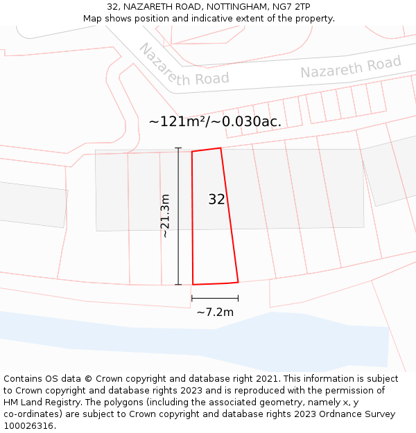 32, NAZARETH ROAD, NOTTINGHAM, NG7 2TP: Plot and title map