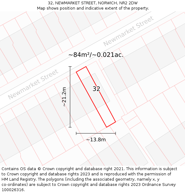 32, NEWMARKET STREET, NORWICH, NR2 2DW: Plot and title map