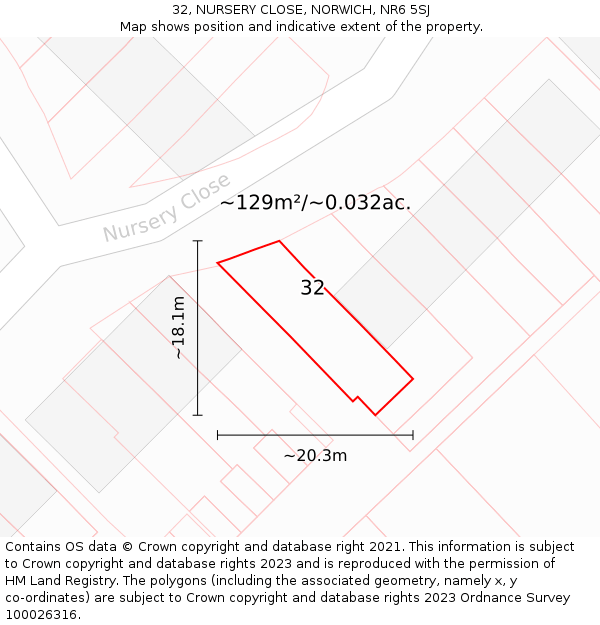 32, NURSERY CLOSE, NORWICH, NR6 5SJ: Plot and title map