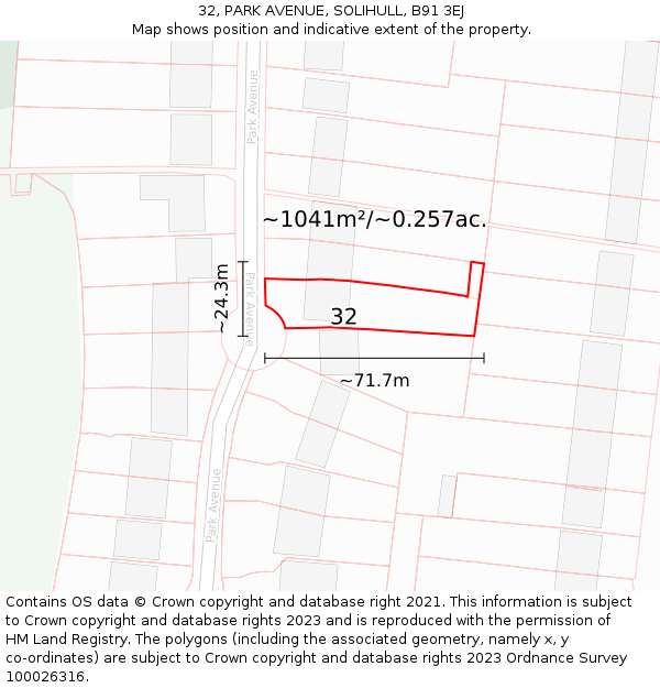 32, PARK AVENUE, SOLIHULL, B91 3EJ: Plot and title map