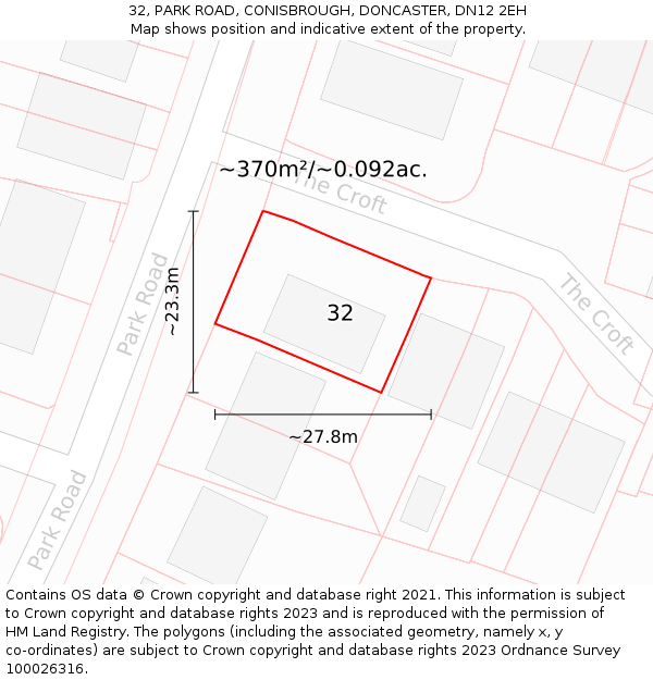 32, PARK ROAD, CONISBROUGH, DONCASTER, DN12 2EH: Plot and title map