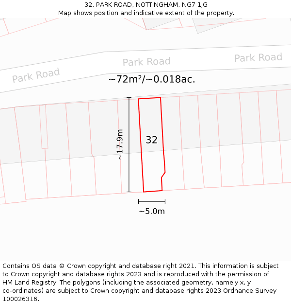 32, PARK ROAD, NOTTINGHAM, NG7 1JG: Plot and title map