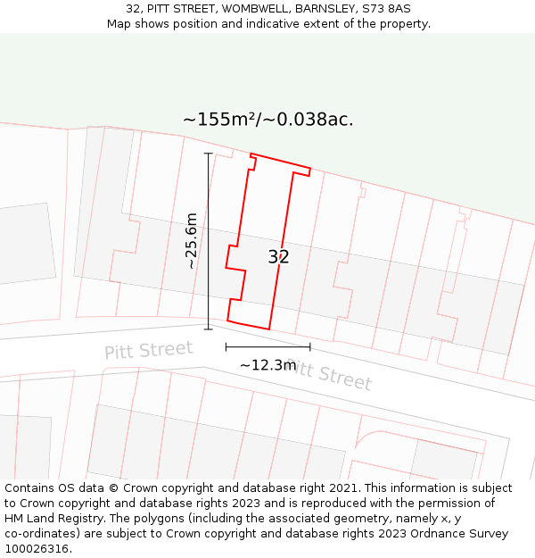 32, PITT STREET, WOMBWELL, BARNSLEY, S73 8AS: Plot and title map