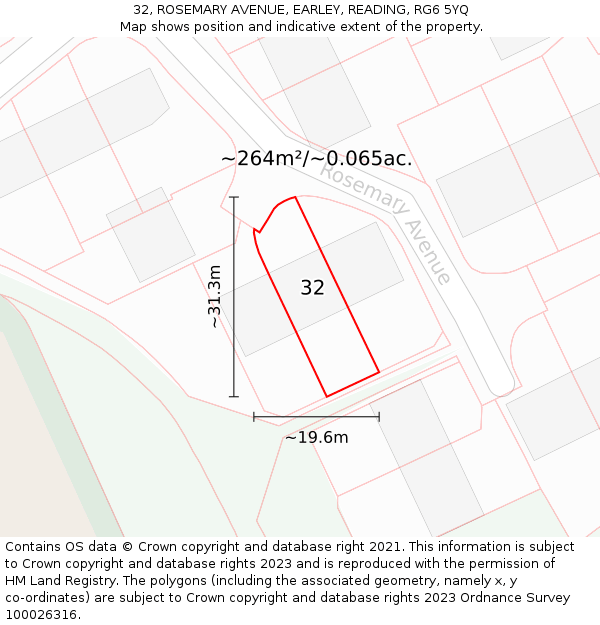 32, ROSEMARY AVENUE, EARLEY, READING, RG6 5YQ: Plot and title map