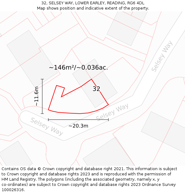 32, SELSEY WAY, LOWER EARLEY, READING, RG6 4DL: Plot and title map