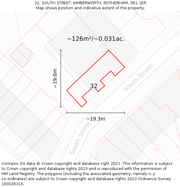 32, SOUTH STREET, KIMBERWORTH, ROTHERHAM, S61 1ER: Plot and title map