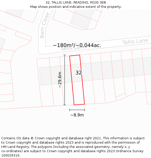 32, TALLIS LANE, READING, RG30 3EB: Plot and title map