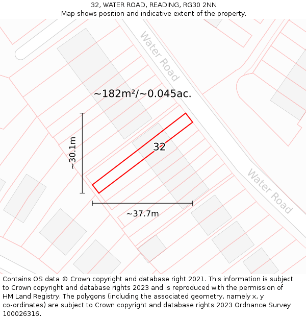 32, WATER ROAD, READING, RG30 2NN: Plot and title map