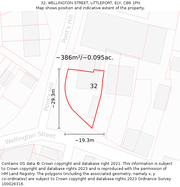32, WELLINGTON STREET, LITTLEPORT, ELY, CB6 1PN: Plot and title map