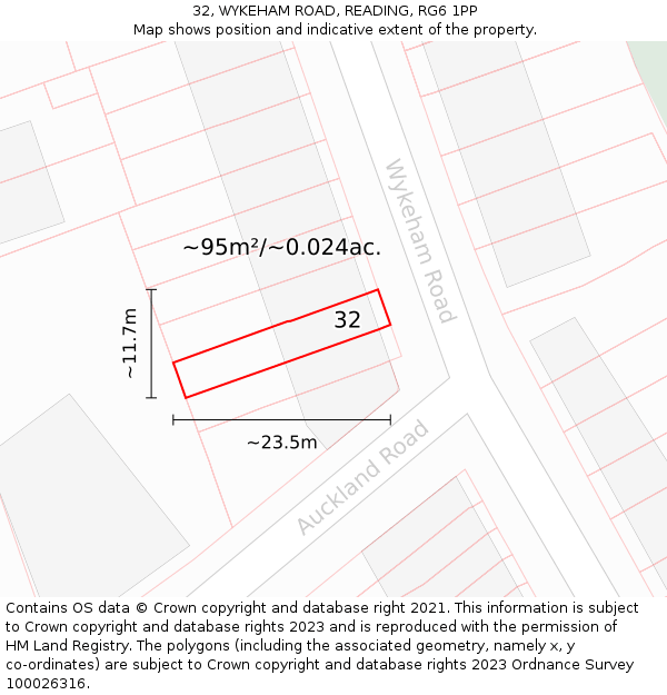 32, WYKEHAM ROAD, READING, RG6 1PP: Plot and title map