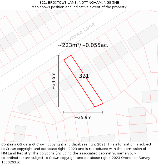 321, BROXTOWE LANE, NOTTINGHAM, NG8 5NE: Plot and title map