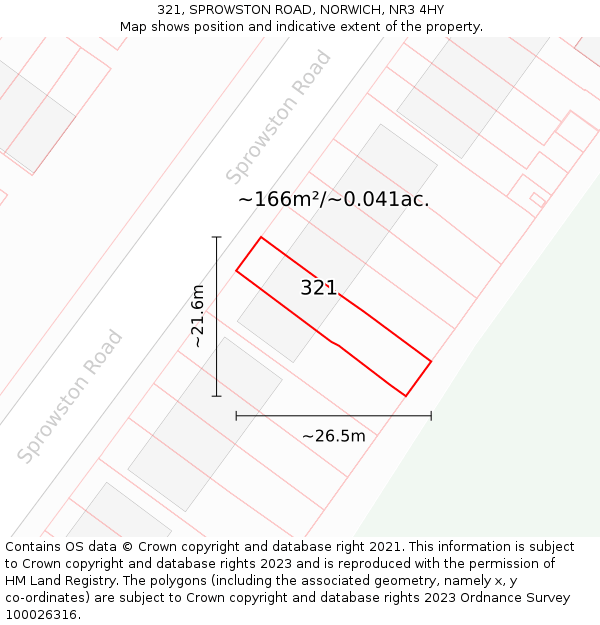 321, SPROWSTON ROAD, NORWICH, NR3 4HY: Plot and title map