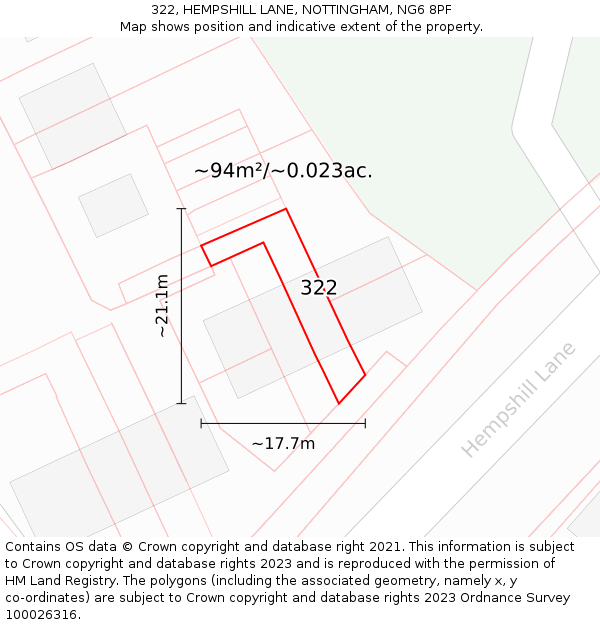 322, HEMPSHILL LANE, NOTTINGHAM, NG6 8PF: Plot and title map