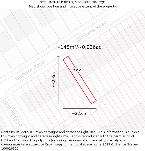 322, UNTHANK ROAD, NORWICH, NR4 7QD: Plot and title map