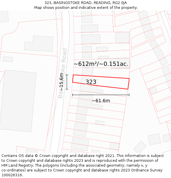 323, BASINGSTOKE ROAD, READING, RG2 0JA: Plot and title map