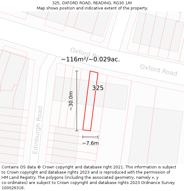 325, OXFORD ROAD, READING, RG30 1AY: Plot and title map